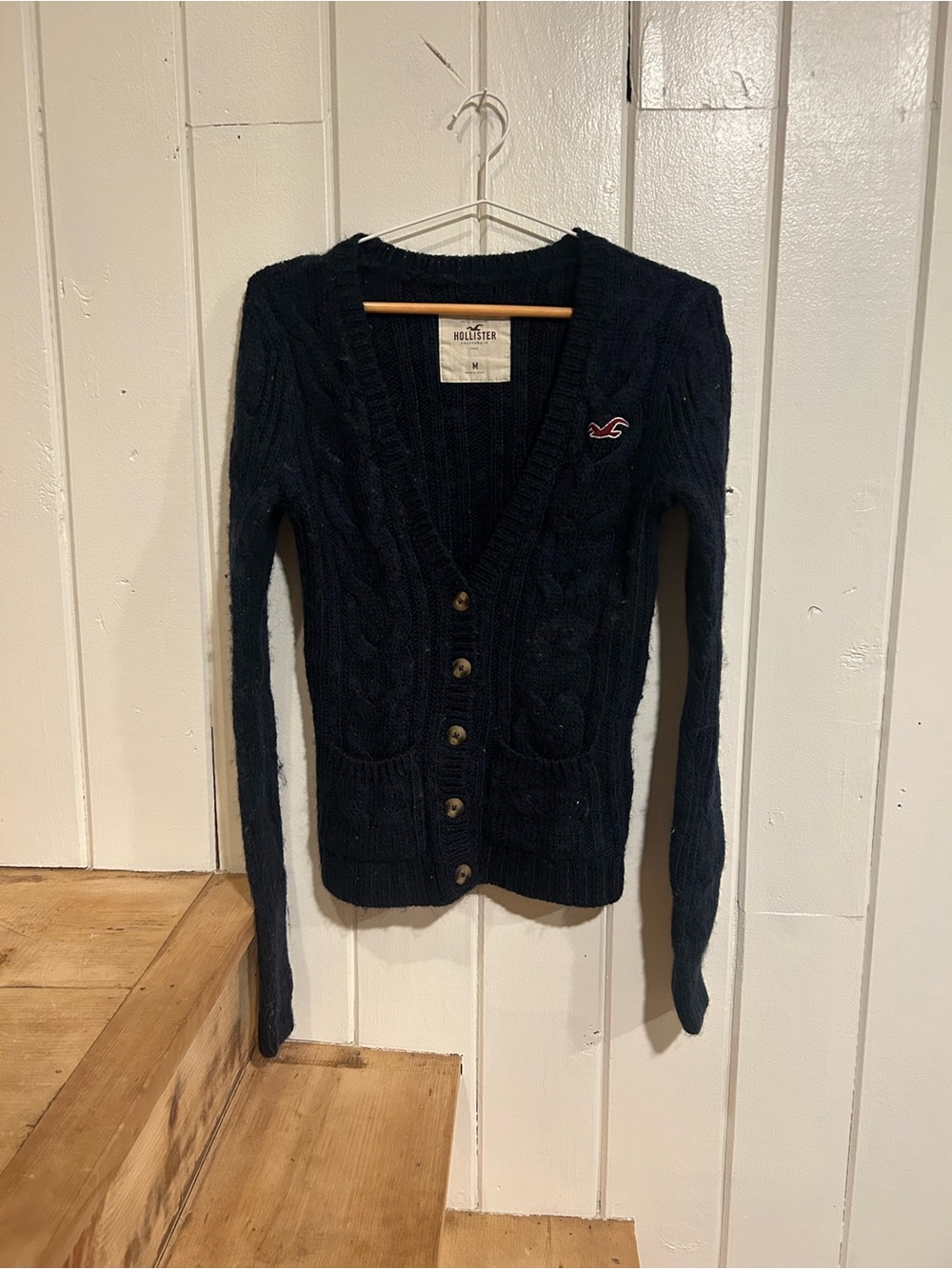 Vintage Hollister Y2K Cable Knit Wool Blend Cardigan Sweater - M